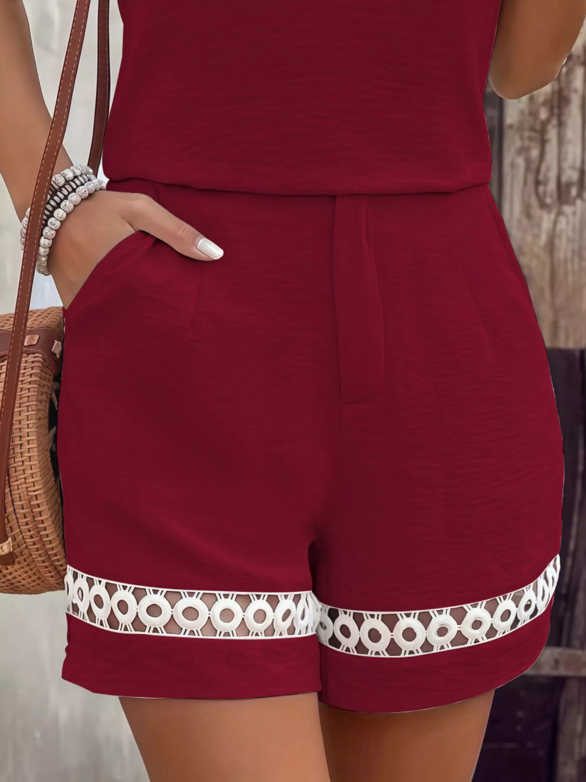 Lace Trim Short Sleeve Top and Shorts Set