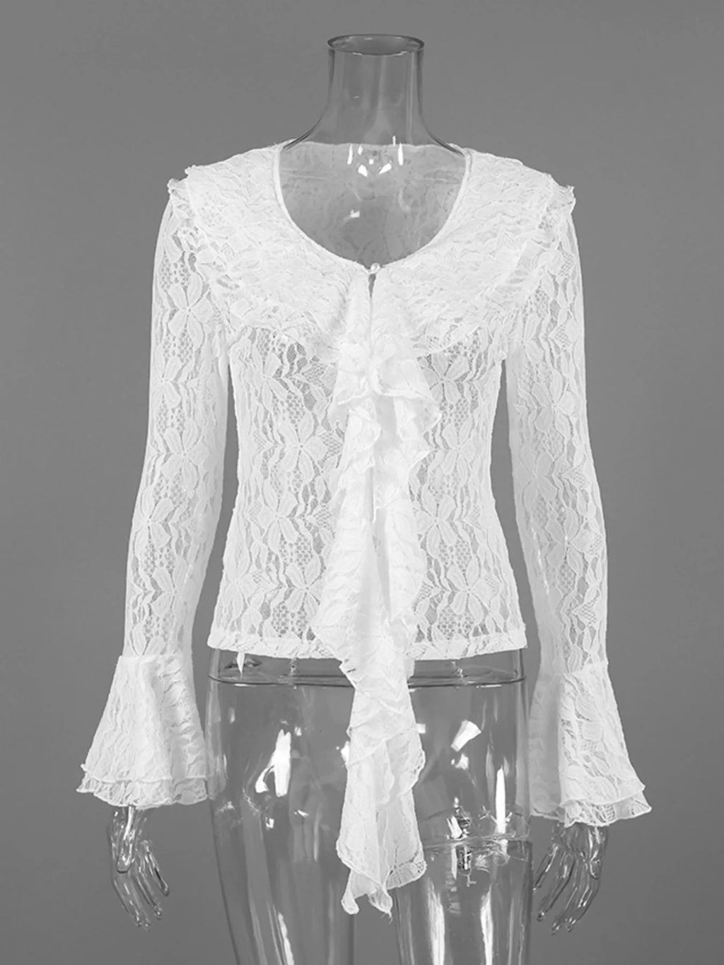 Lace V-Neck Flare Sleeve Blouse
