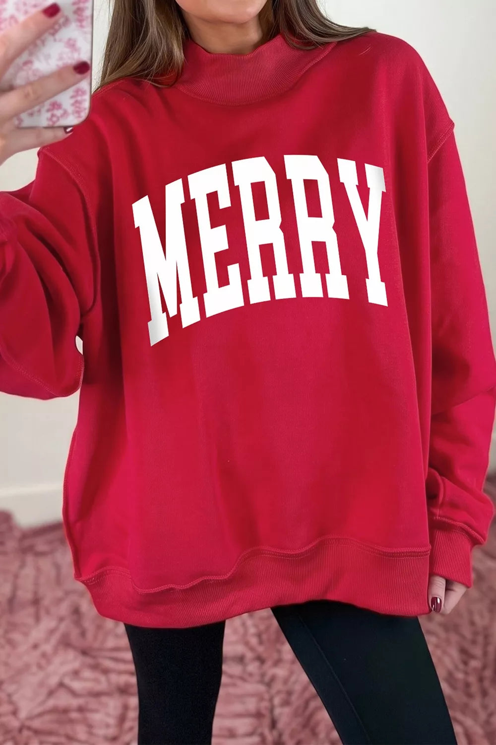 Christmas Slogan MERRY High Neck Tunic Holiday Sweatshirt