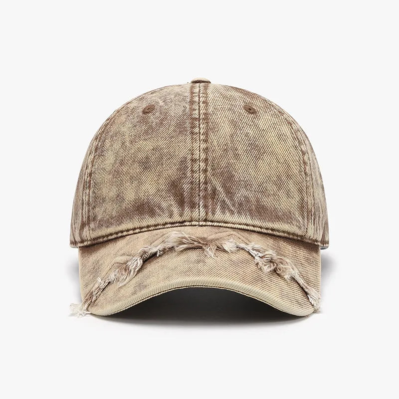 Fringe Hem Distressed Washed Cotton Dad Baseball Cap