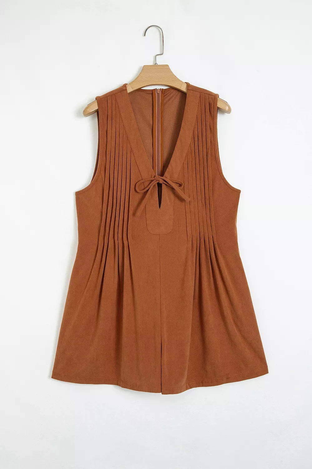 Solid Color Tie V Neck Sleeveless Corduroy Romper