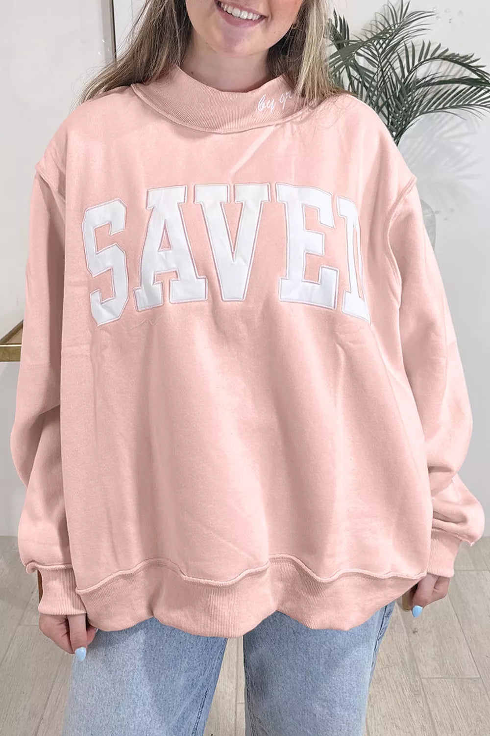 SAVED Graphic Sweatshirt with Raw Edge Detail