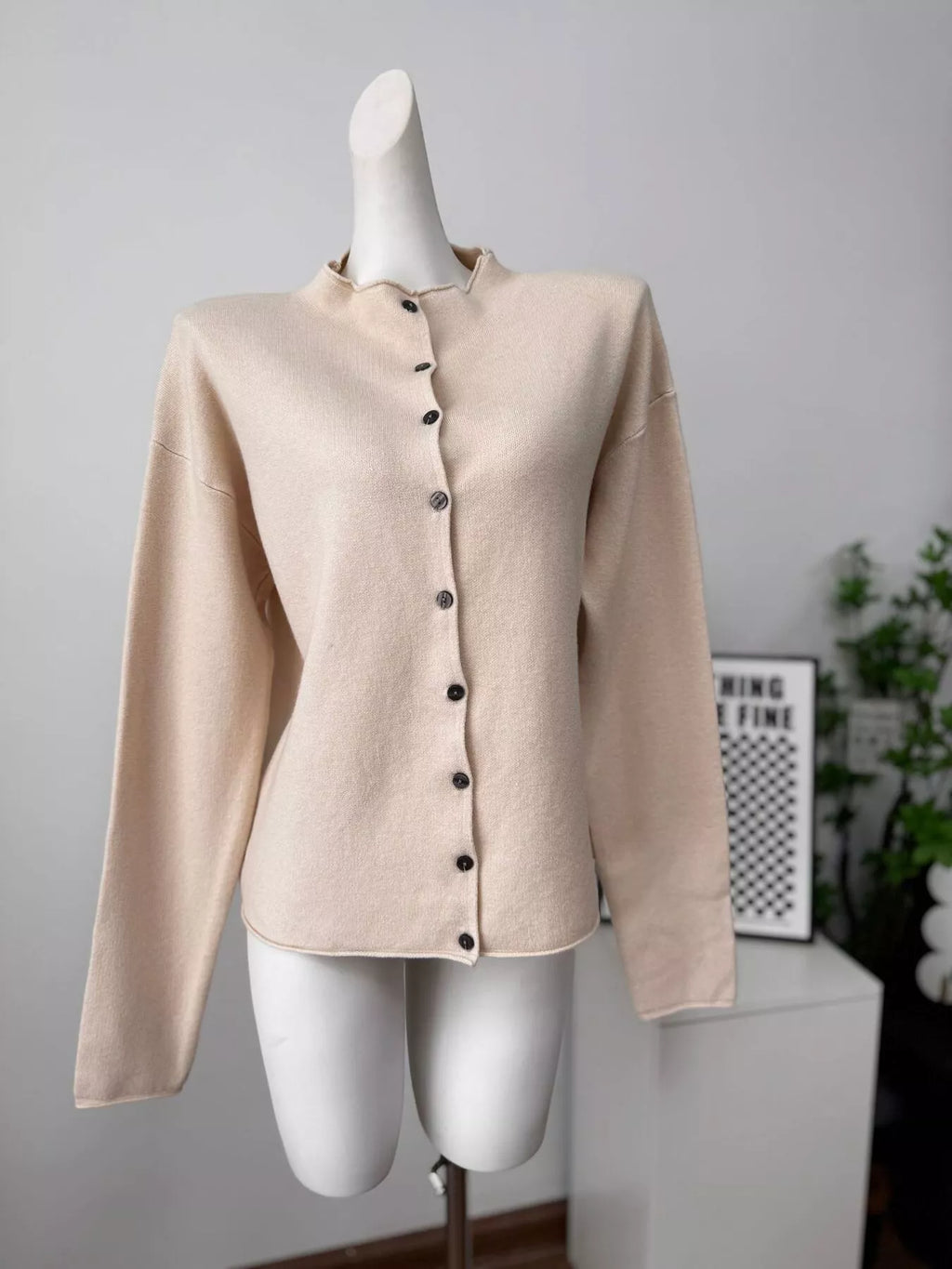 Mock Neck Button-Down Knit Cardigan