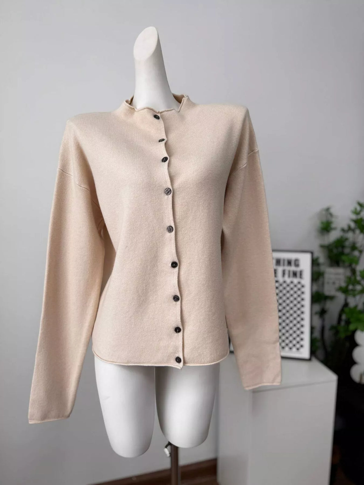 Mock Neck Button-Down Knit Cardigan