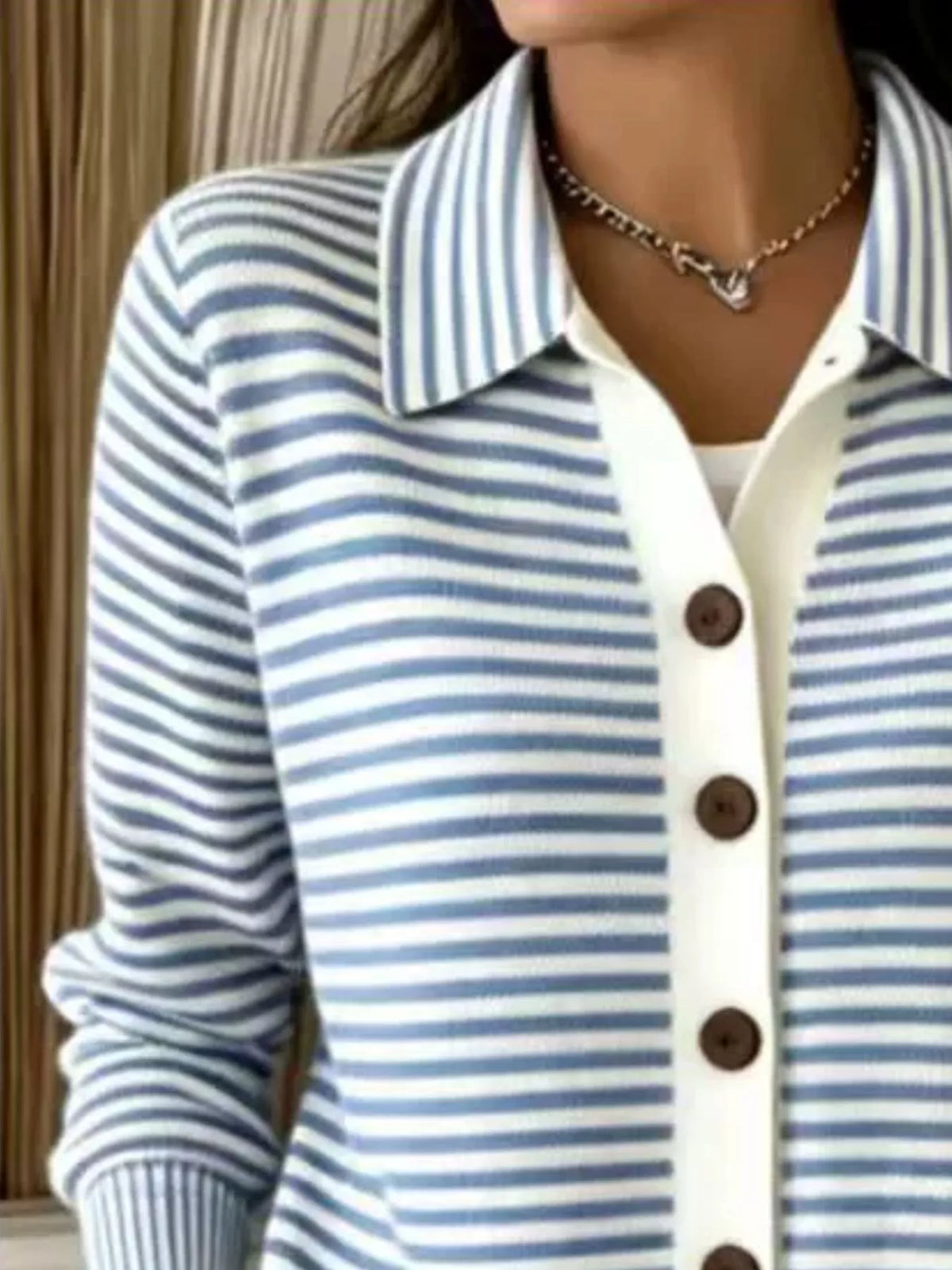 Striped Collared Button-Down Knit Cardigan