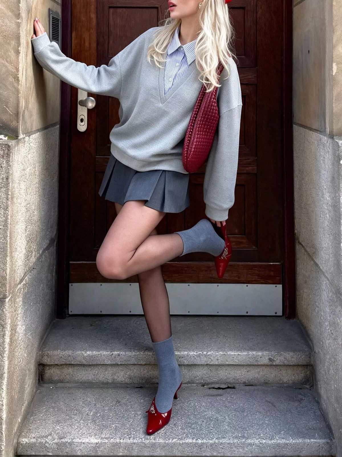 Striped Collar Dropped Shoulder Sweatshirt