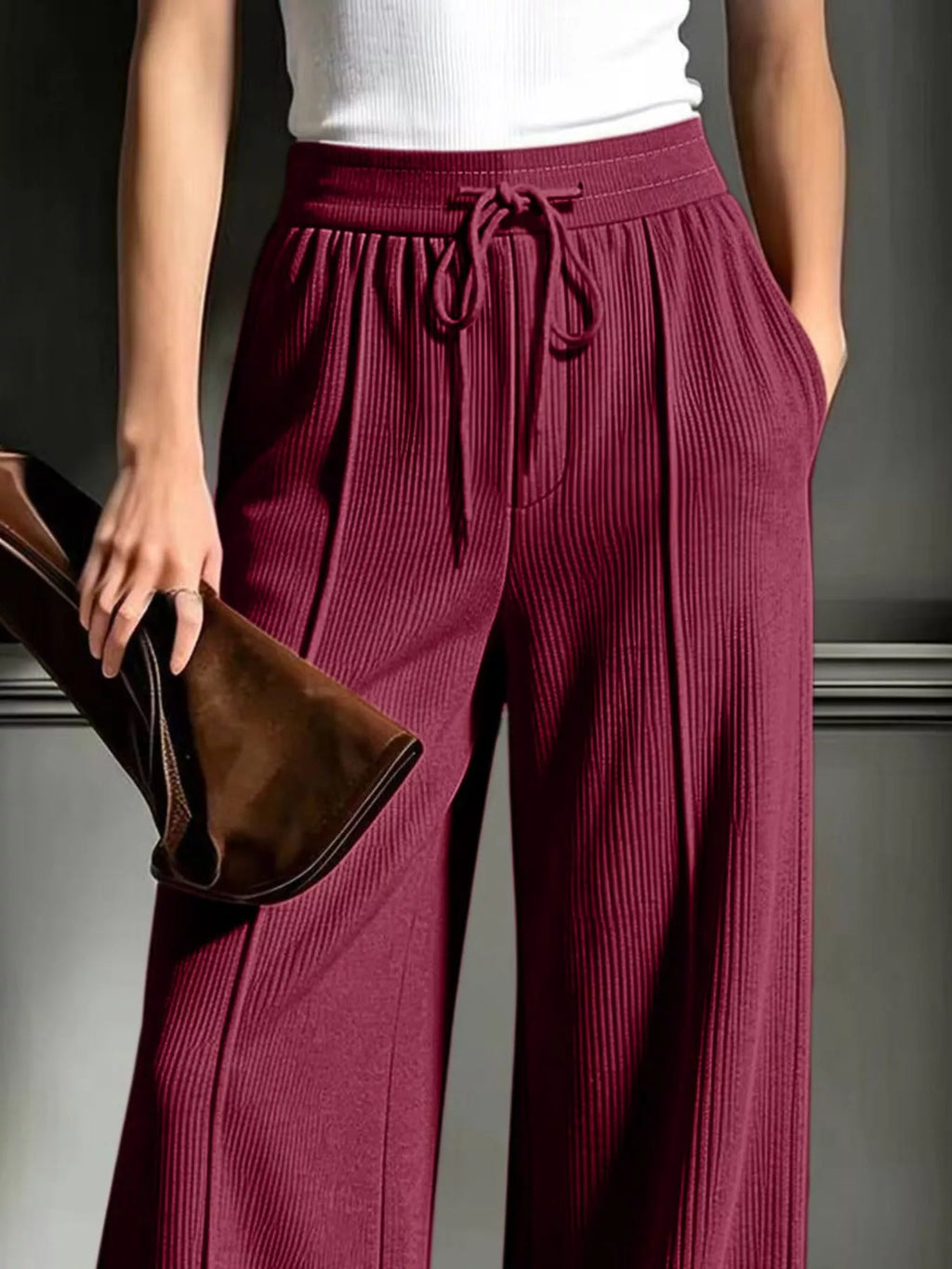 High-Waisted Wide-Leg Ribbed Corduroy Pants