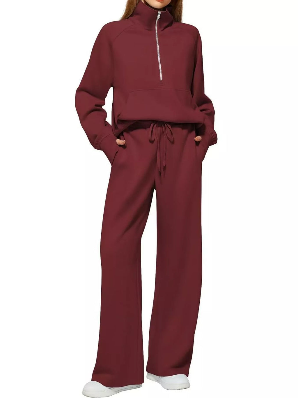 Half-Zip Sweatshirt and Wide-Leg Pants Set