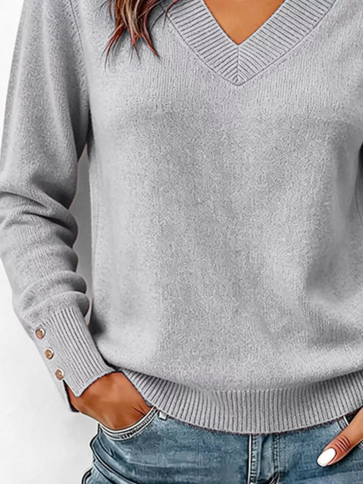 V-Neck Long Sleeve Sweater w