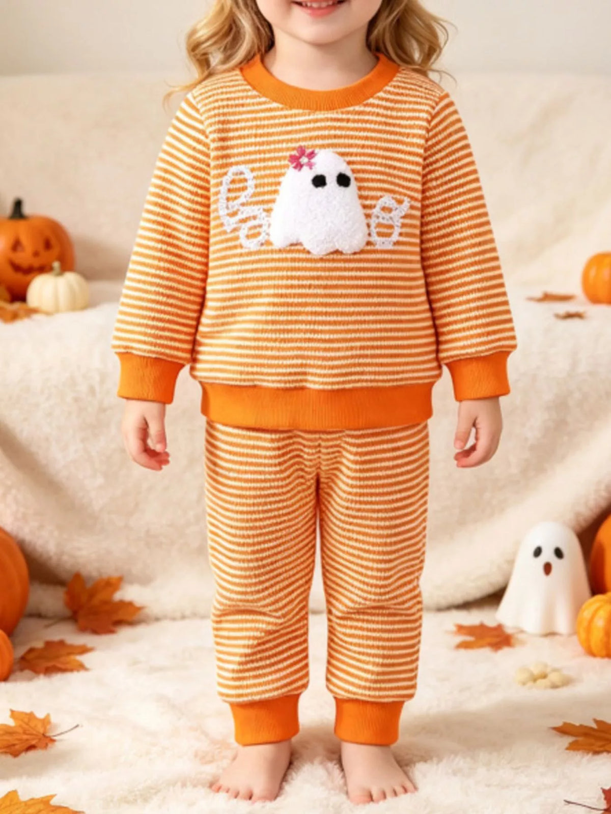 Children's Halloween Striped Ghost Top and Pants Set