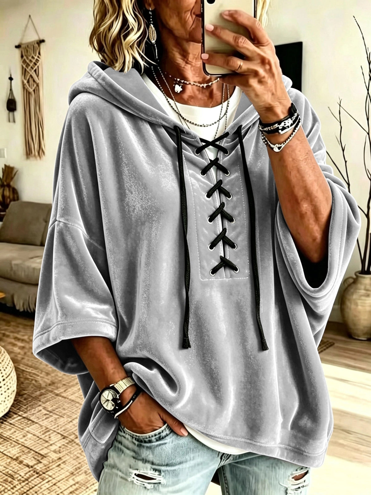 Women's Casual Loose-fitting Oversized Hooded Sweatshirt