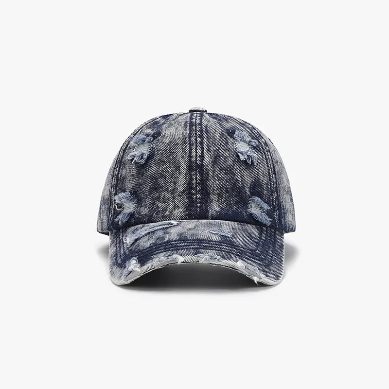 Blue Denim Acid Wash Distressed Baseball Cap