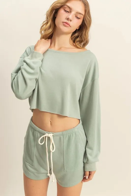 HYFVE Boat Neck Long Sleeve Cropped Top
