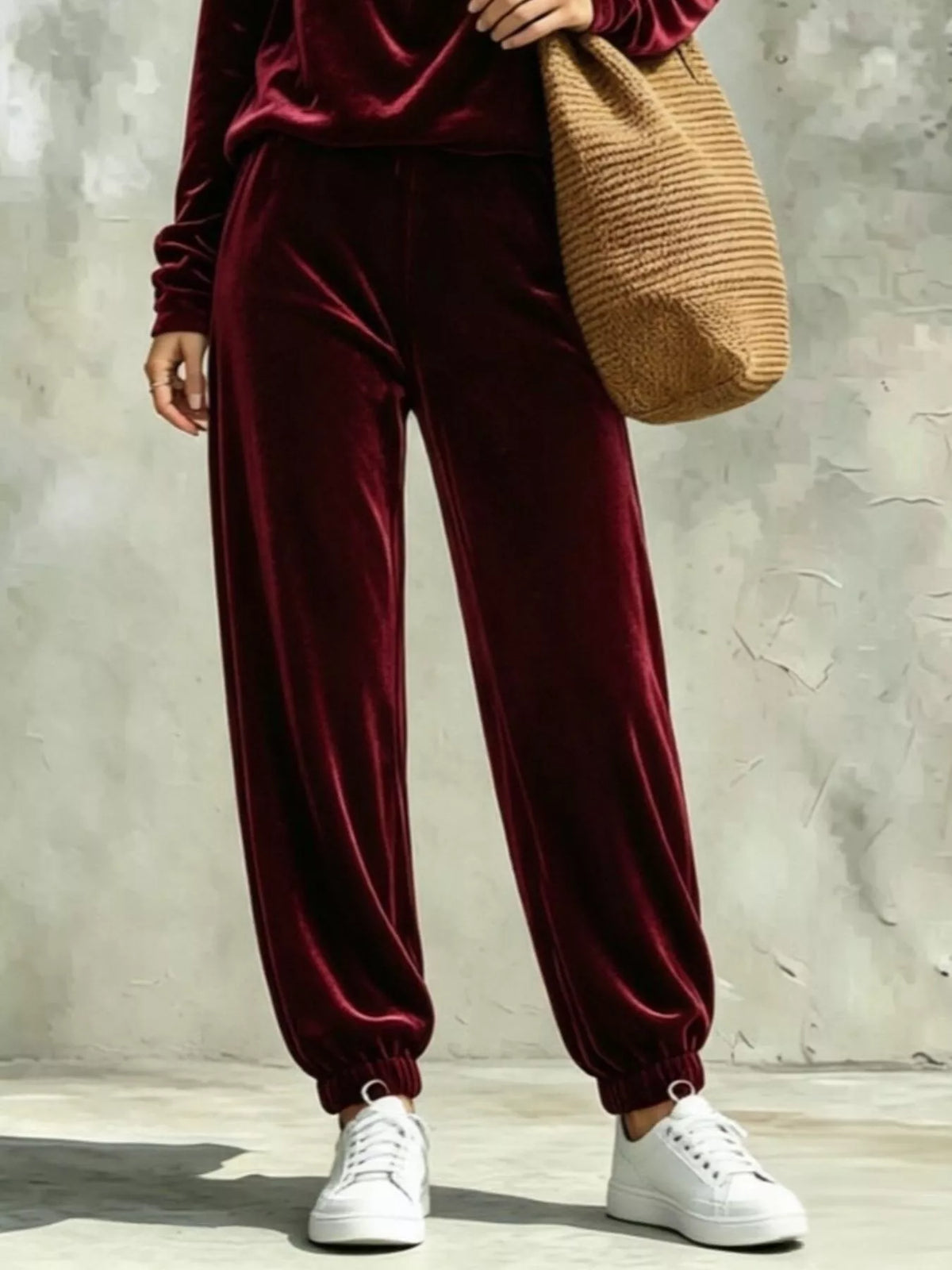 Full Size Velvet Cowl Neck Top and Pants Set Plus Size