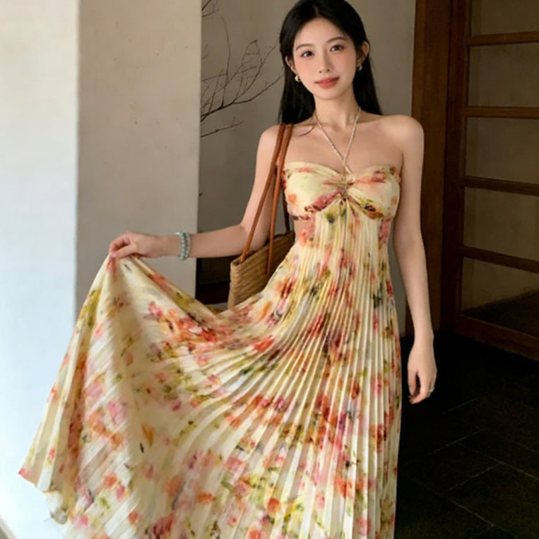Backless Lace-up Halter Dress For Women