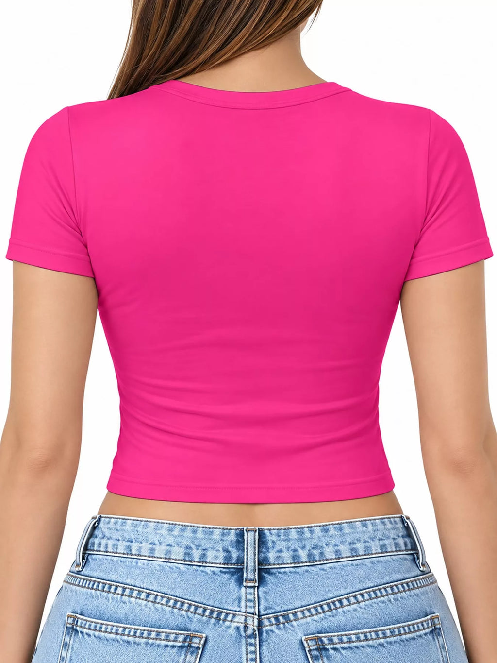Slim Fit Basic Crew Neck Short Sleeve Crop T-Shirt