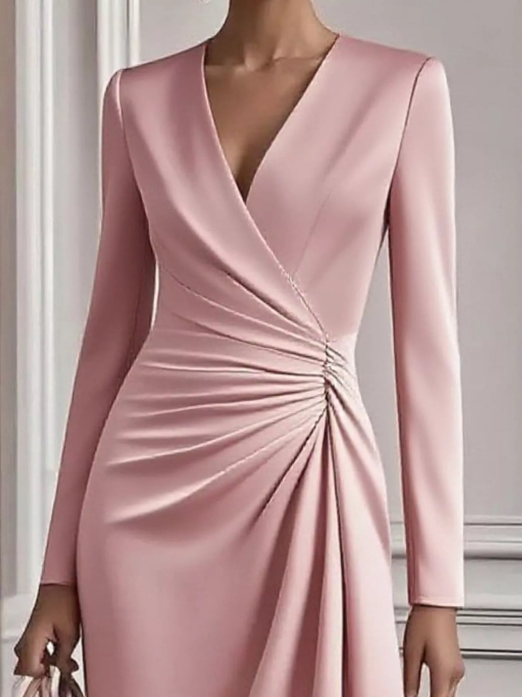 Ruched Surplice Long Sleeve Dress