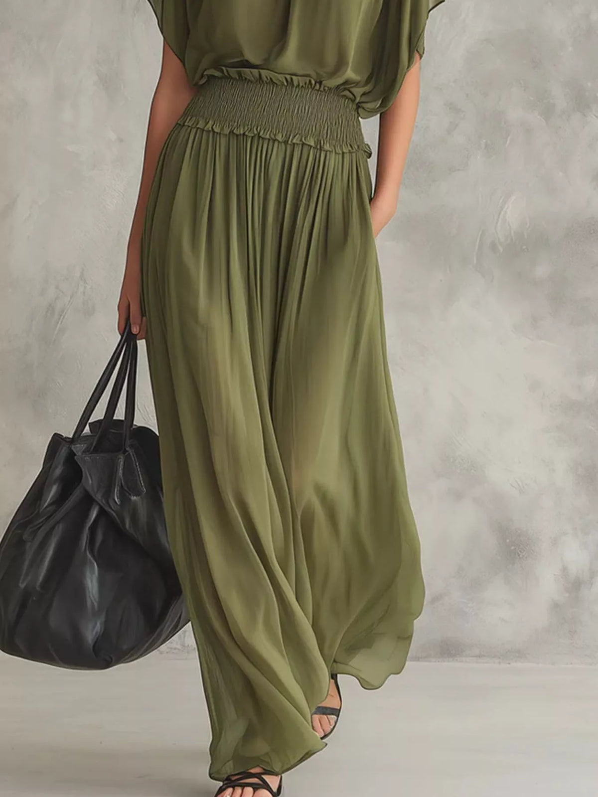 Chiffon Maxi Dress with Smocked Waist