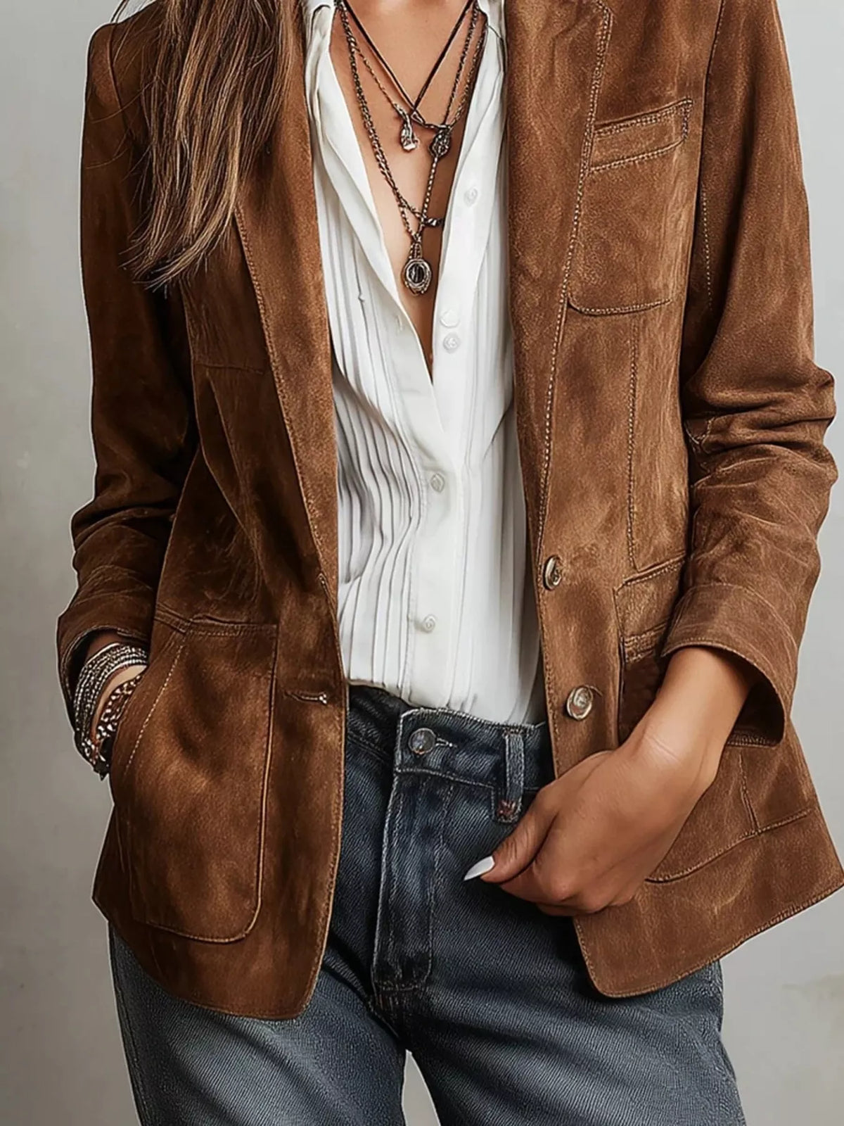 Full Size Slim Fit Suede Long Sleeve Blazer Plus Size