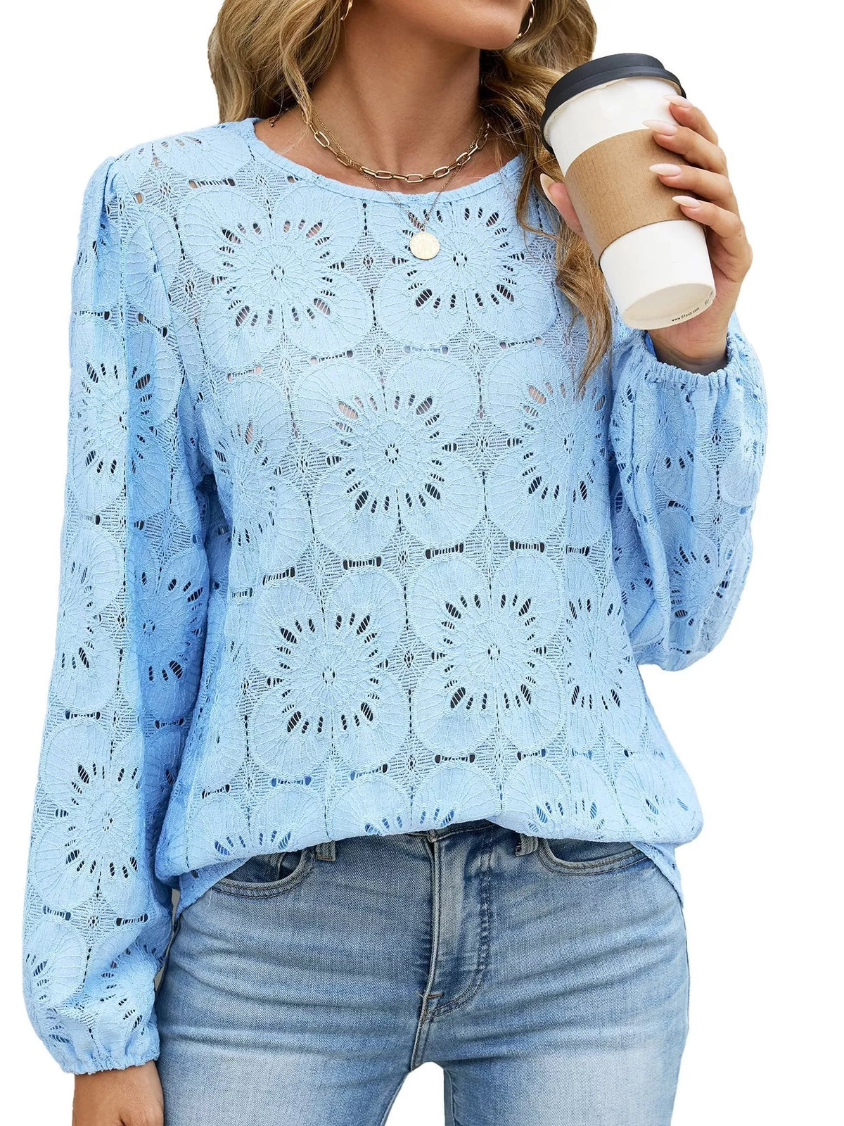 Floral Eyelet Lace Long Sleeve Blouse