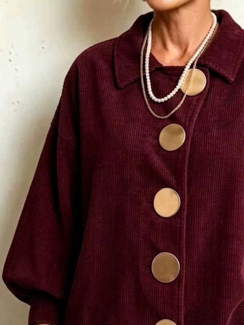 Full Size Corduroy Button-Down Jacket Plus Size
