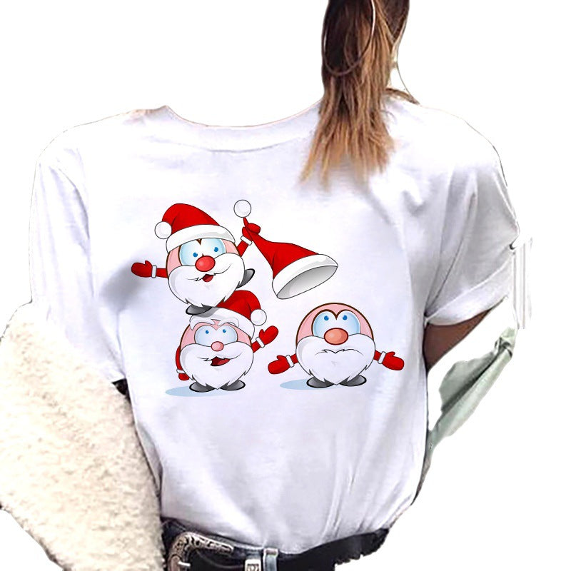European And American Women's Clothing Merry Christmas Happy Short-sleeved T-shirt Women's Top Women's Round Neck