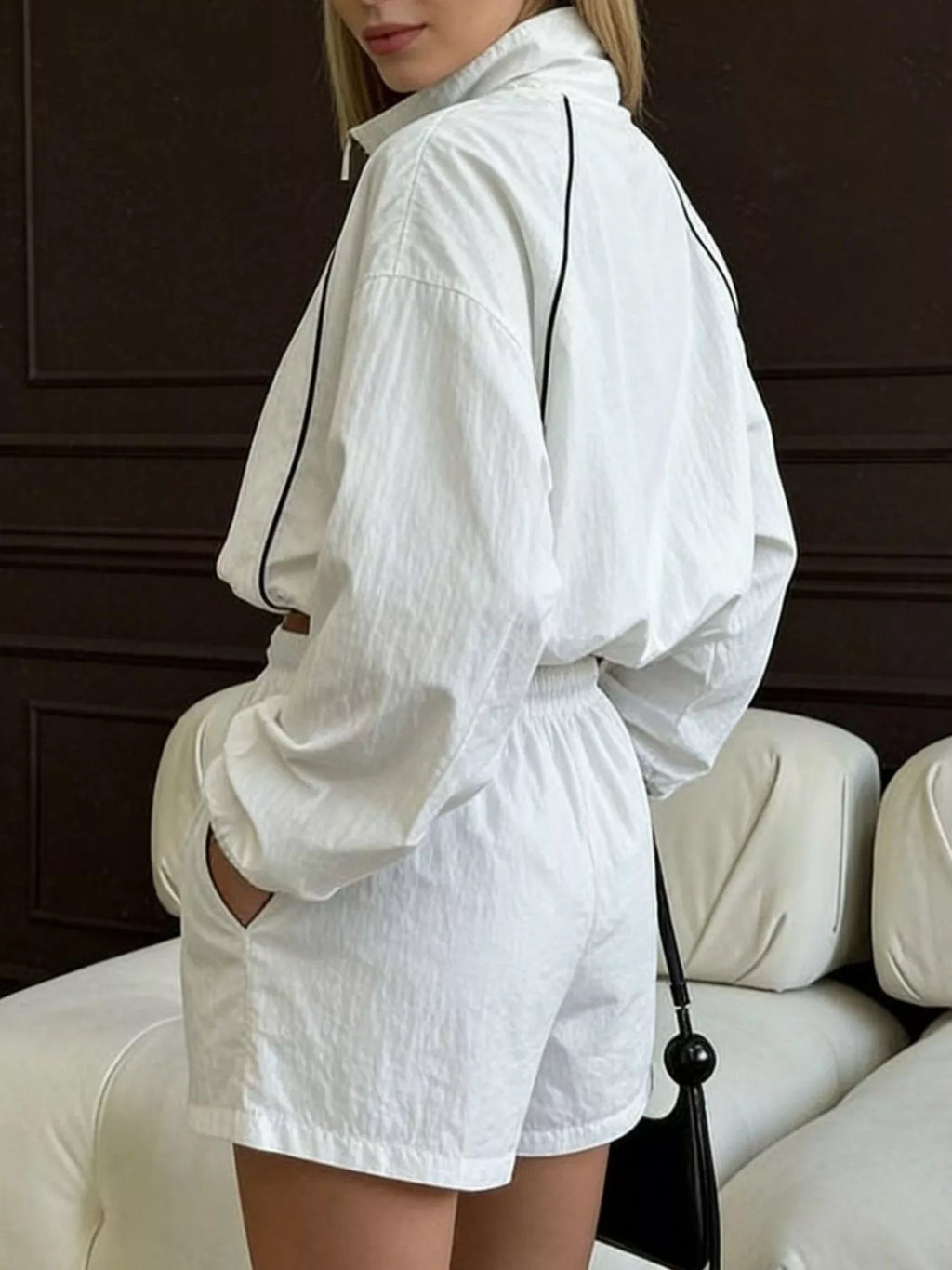 Zip-Up Jacket and Shorts Two-Piece Set
