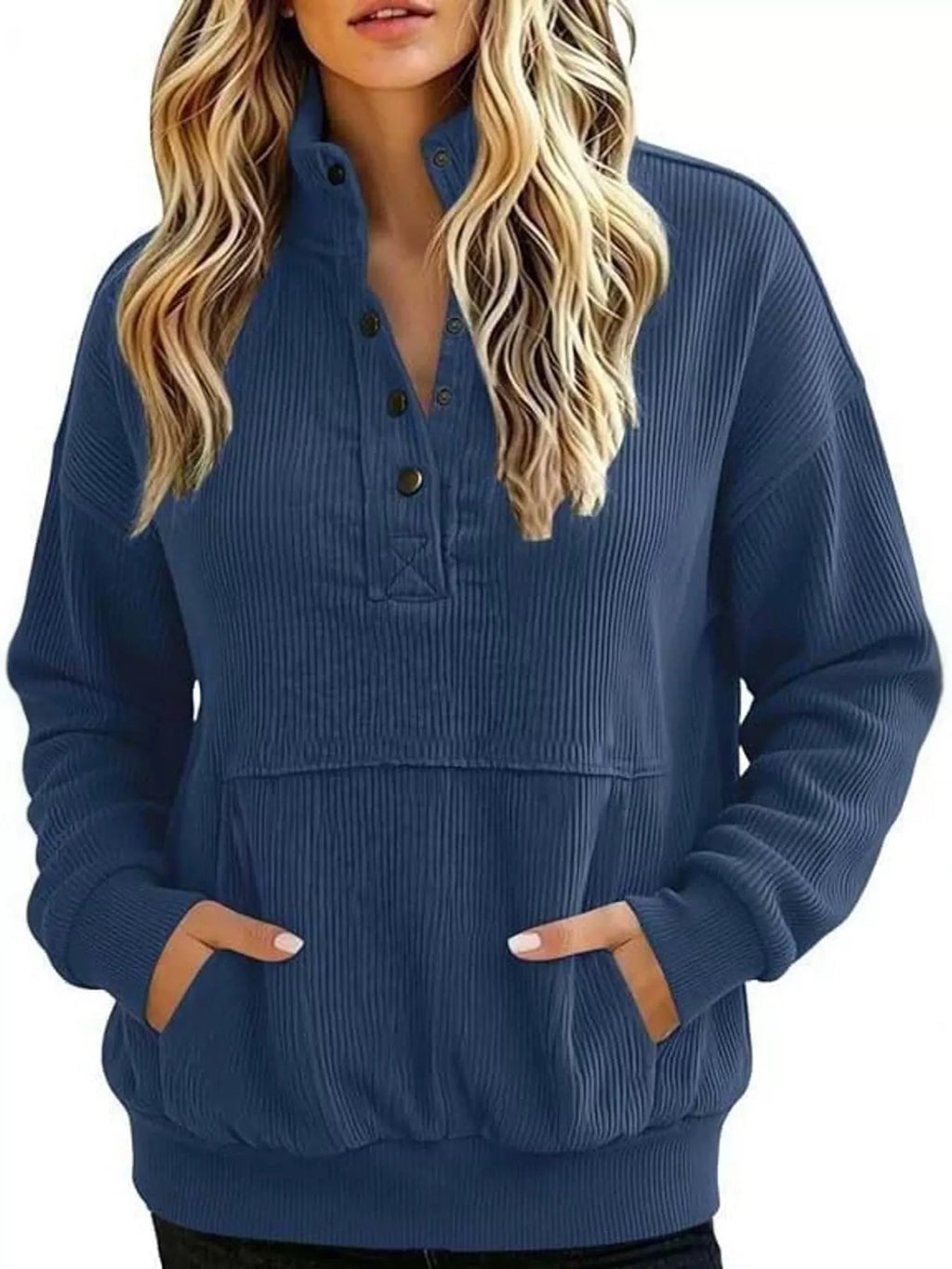Full Size Quarter-Snap Sweatshirt with Kangaroo Pocket Plus Size