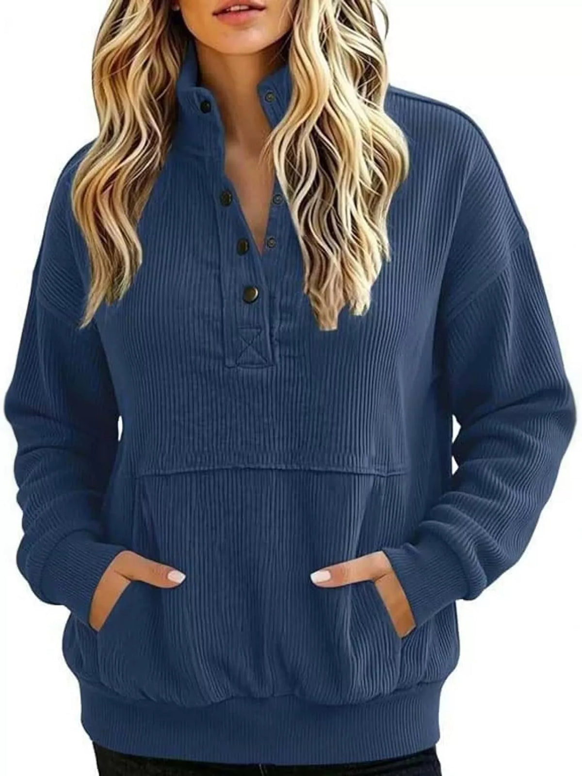 Full Size Quarter-Snap Sweatshirt with Kangaroo Pocket Plus Size