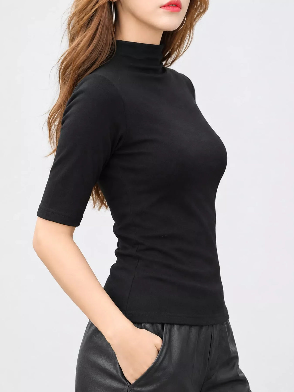 Full Size Mock Neck Half Sleeve T-Shirt Plus Size