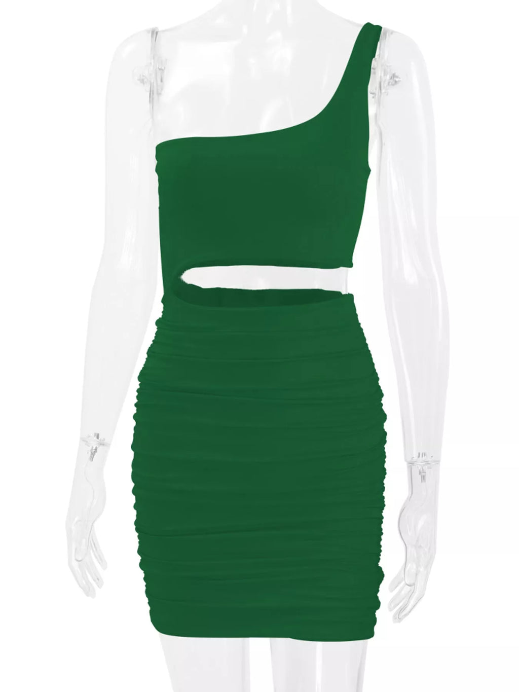 One-Shoulder Cutout Ruched Bodycon Mini Dress