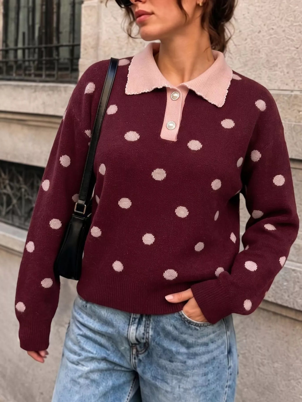 Polka Dot Collared Sweater
