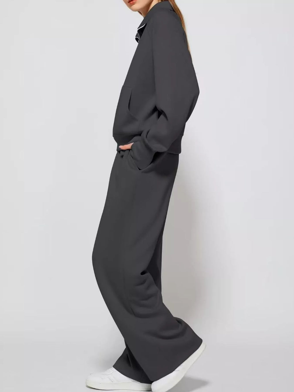 Half-Zip Sweatshirt and Wide-Leg Pants Set