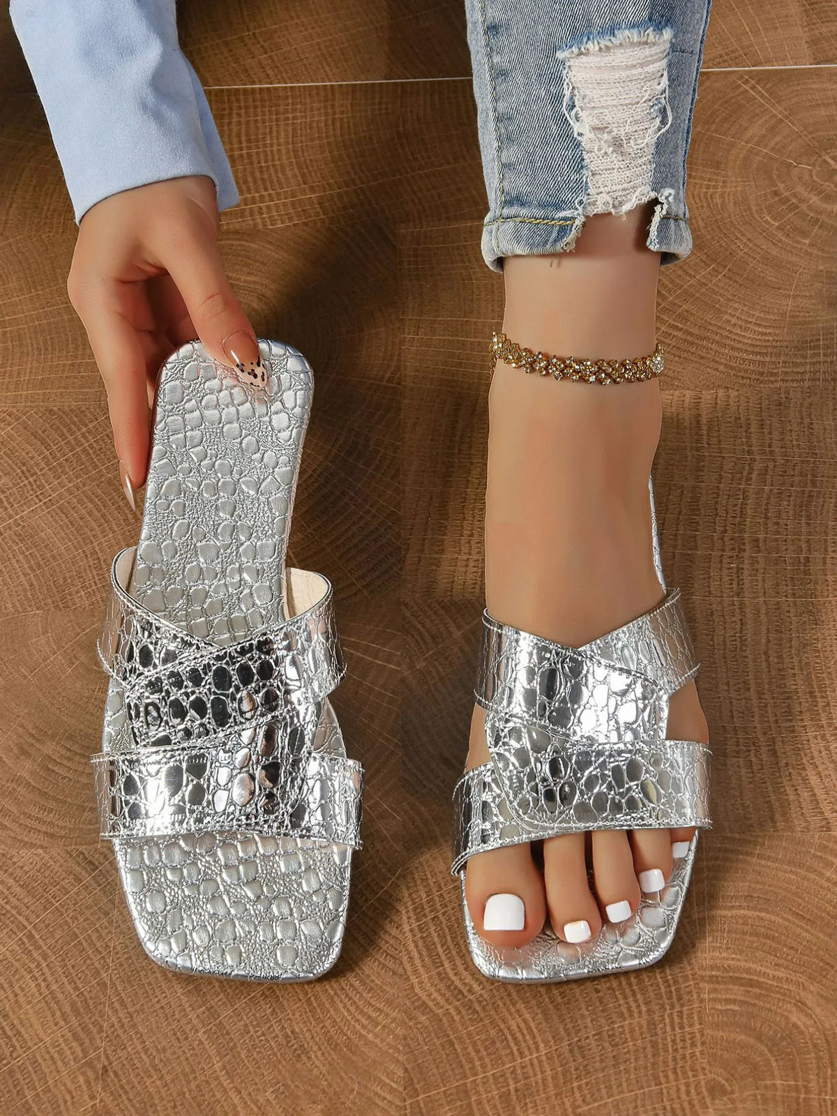 Cutout Open Toe Flats Slippers