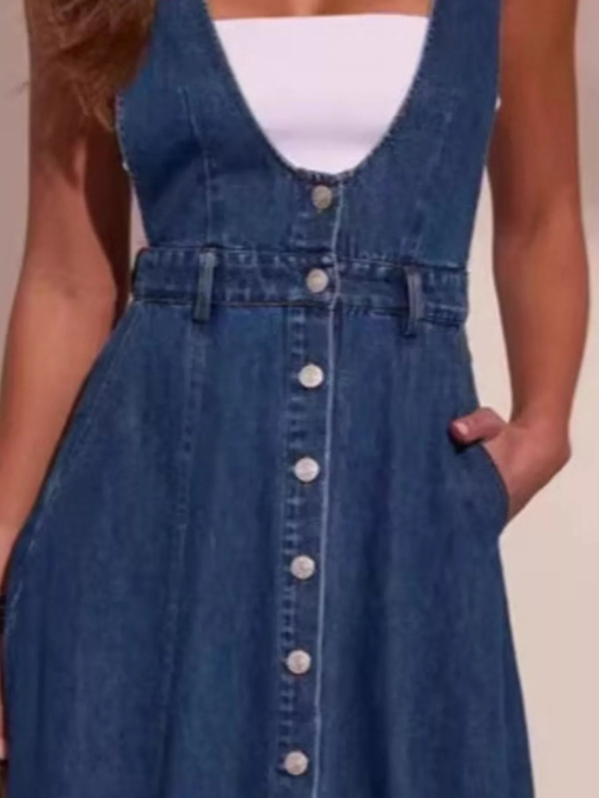 Button Front Denim Overall Midi Dress