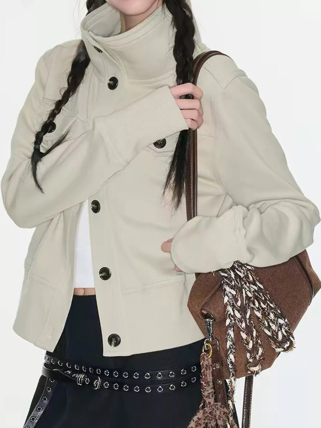 High-Neck Button-Up Jacket