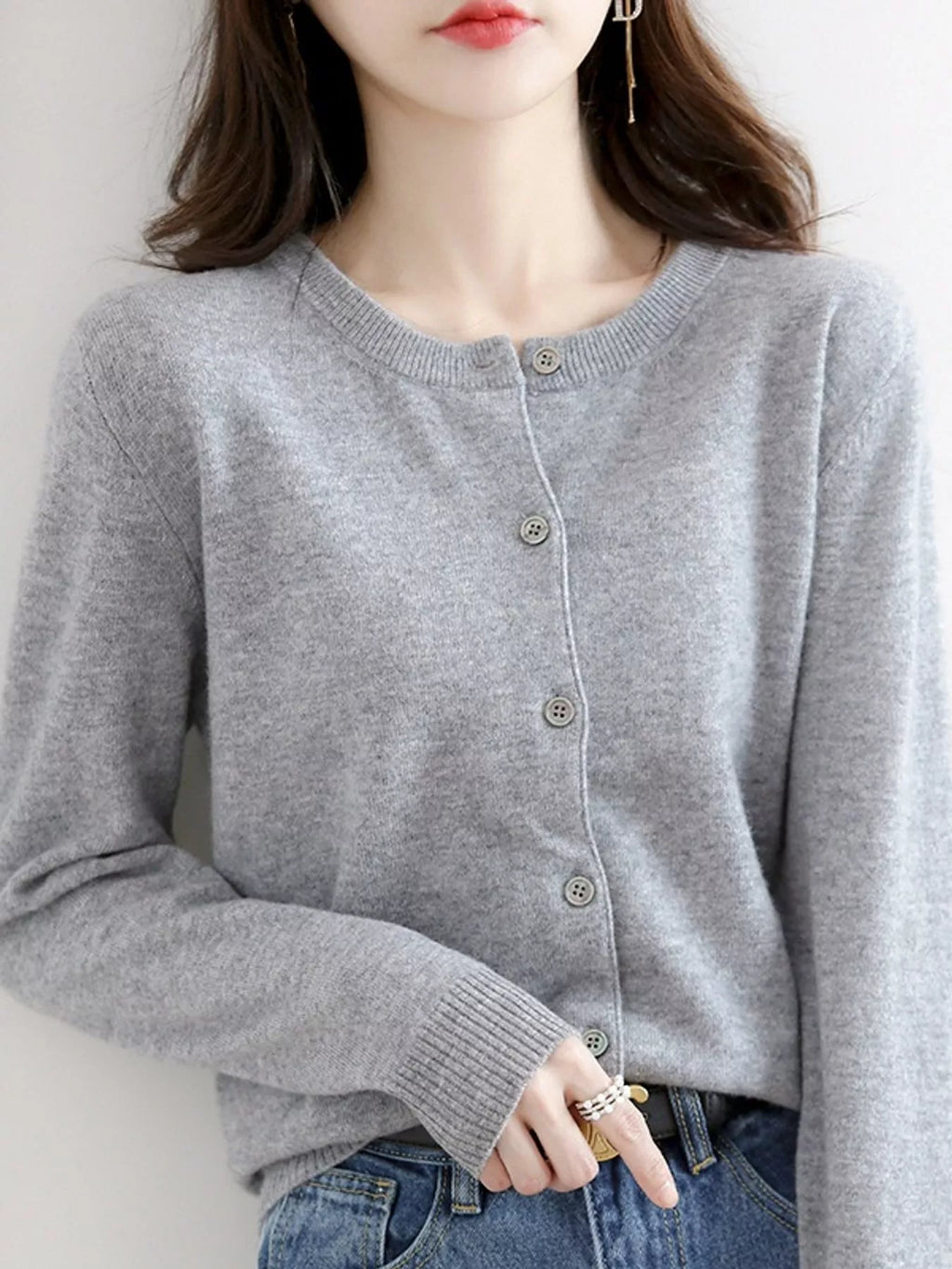 Crew-Neck Button-Down Cardigan