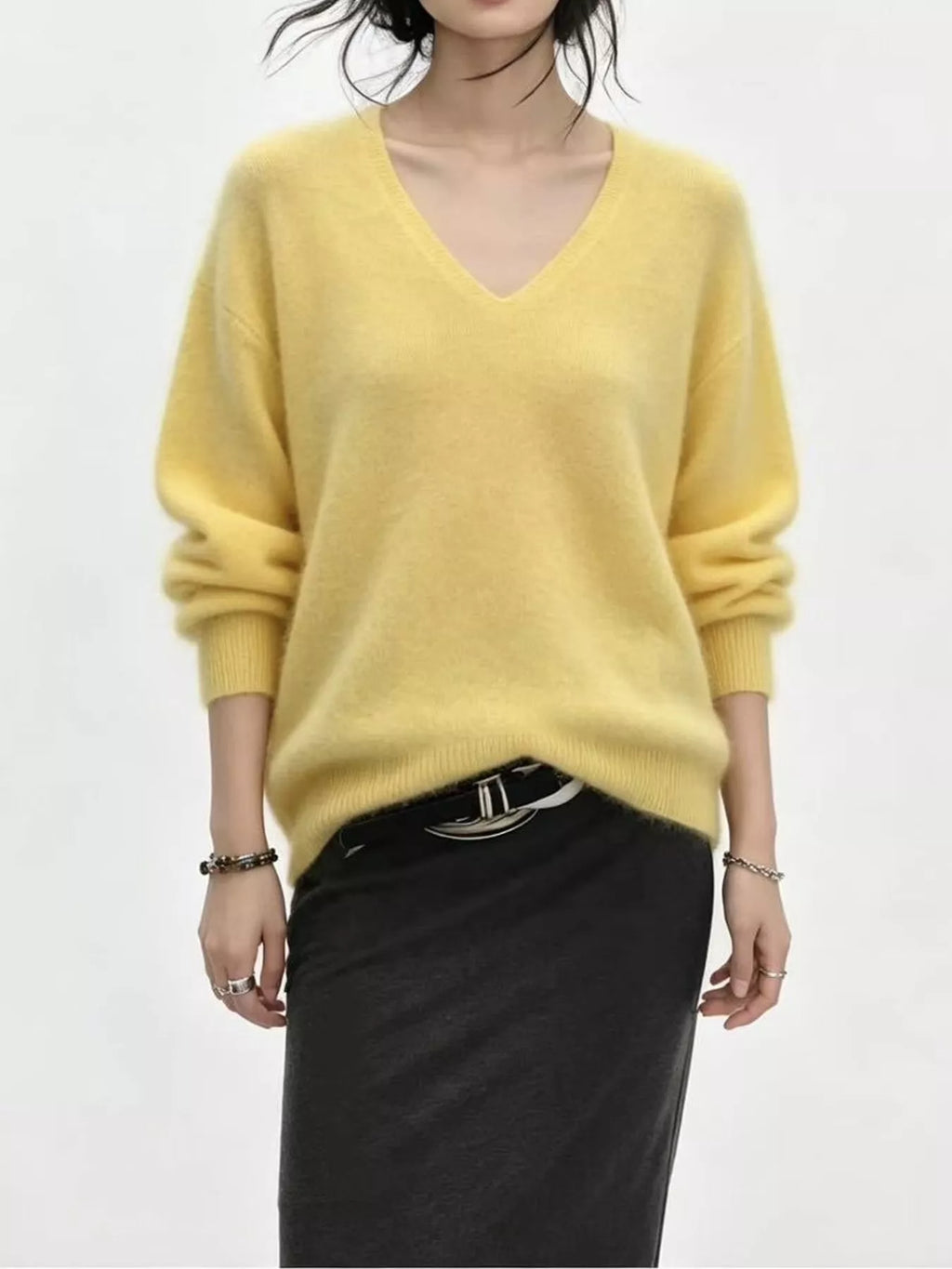 V-Neck Dropped Shoulder Sweater