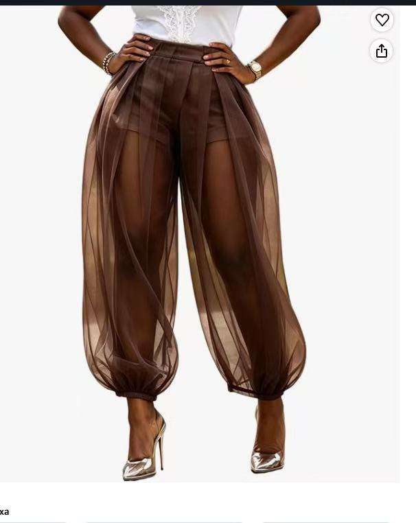 2026 European And American Cross-Border Summer New Style Semi-Transparent Mesh Solid Color Patchwork Loose Semi-Transparent Lantern Pants