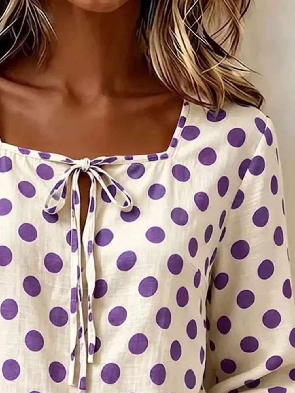 Full Size Square Neck Polka Dot Blouse Plus Size