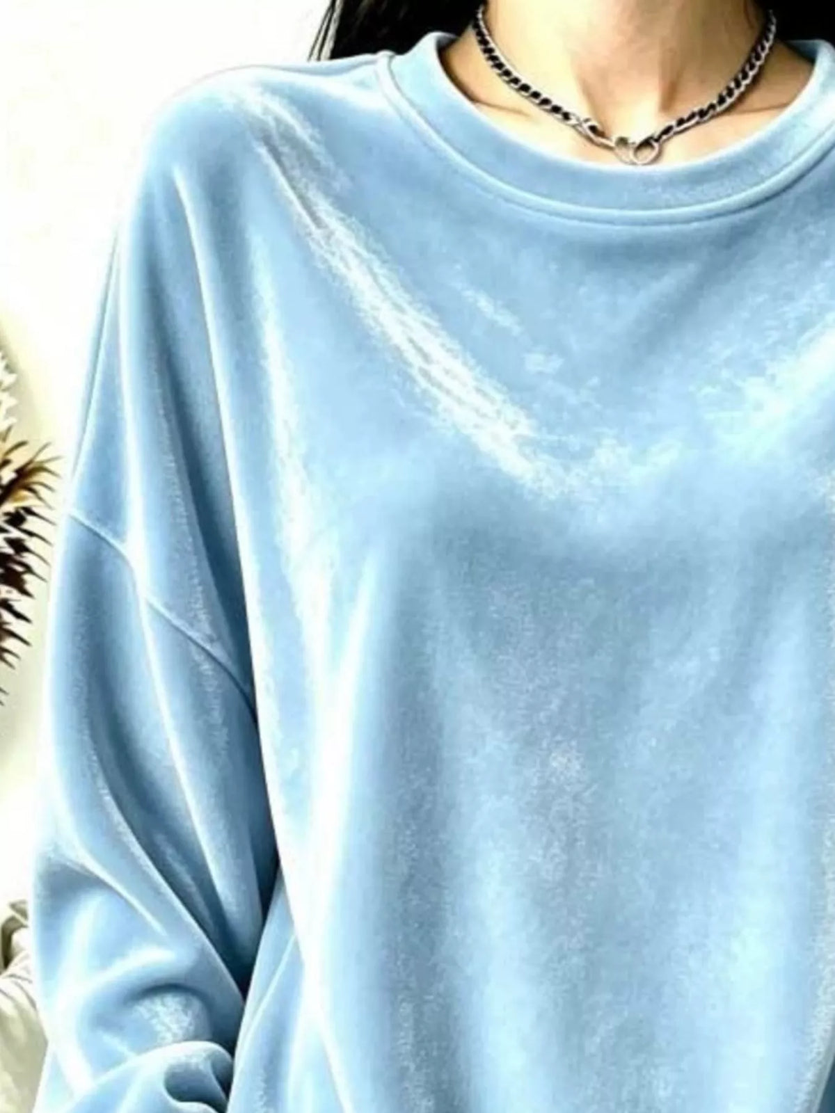 Full Size Velvet Dropped Shoulder Sweatshirt Plus Size