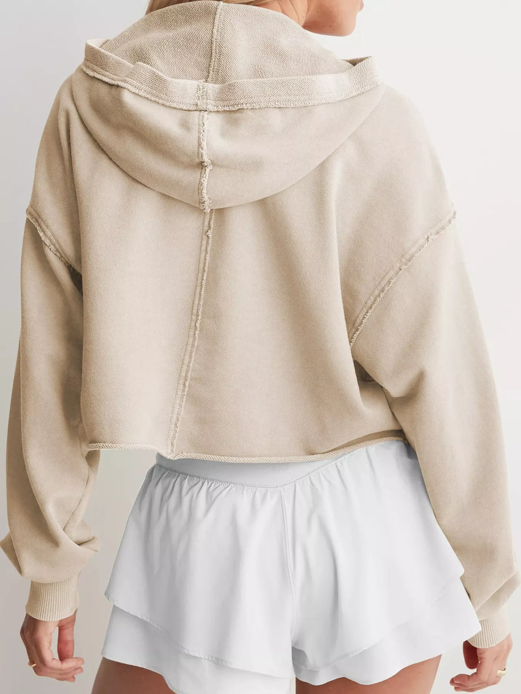 Dropped Shoulder Cropped Hoodie
