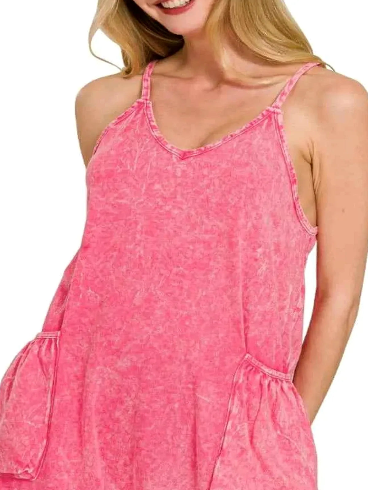 Acid Crinkle Washed Spaghetti Strap Romper