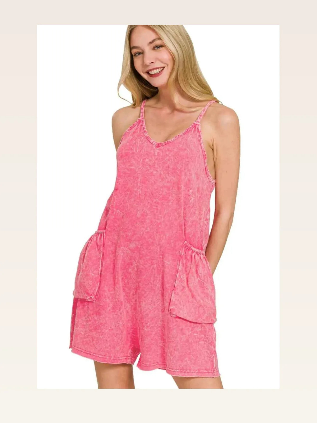 Acid Crinkle Washed Spaghetti Strap Romper