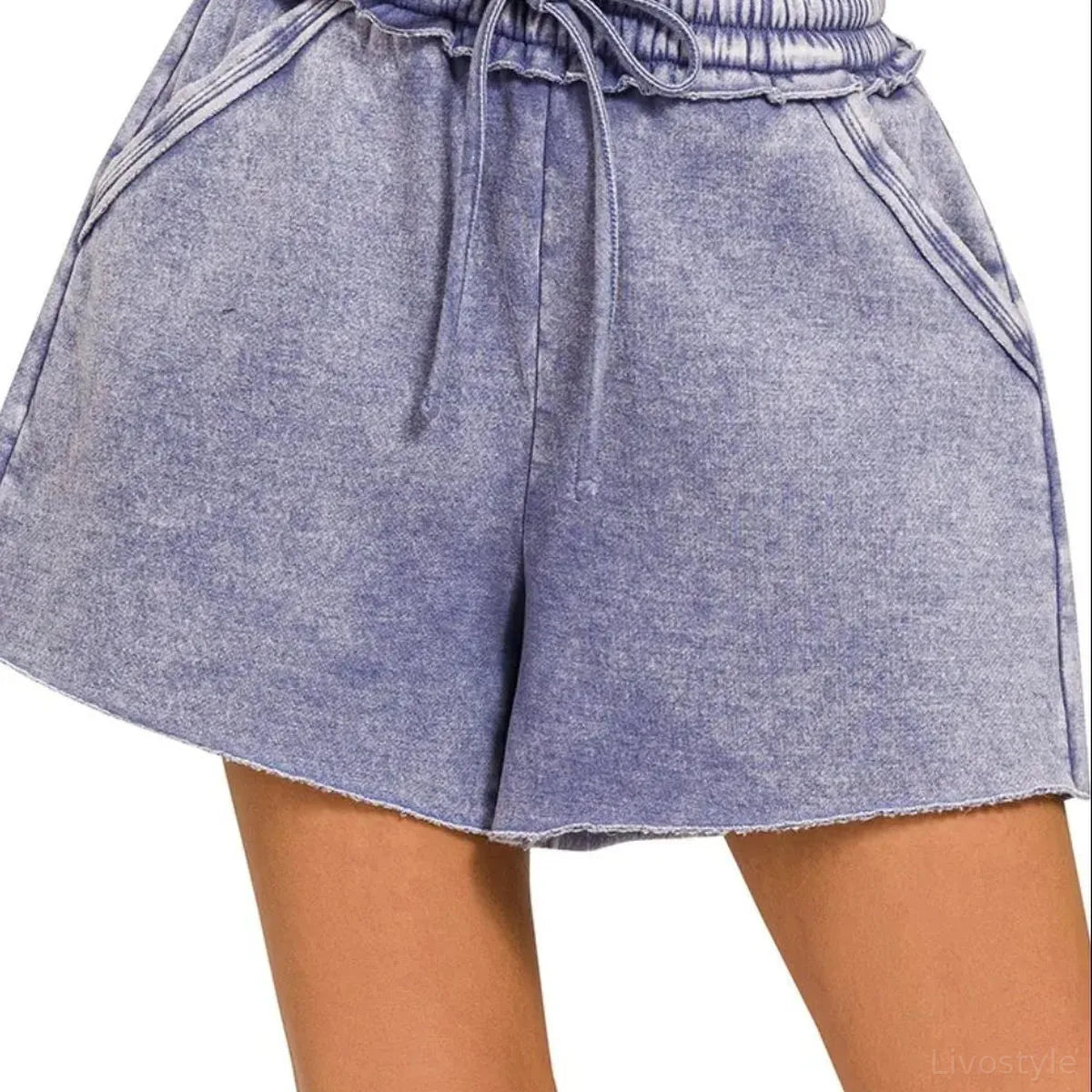 Acid Wash Fleece Drawstring Shorts with Pockets