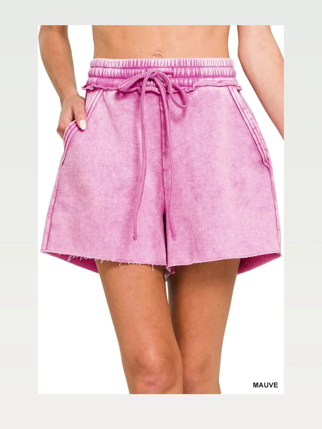Acid Wash Fleece Drawstring Shorts with Pockets