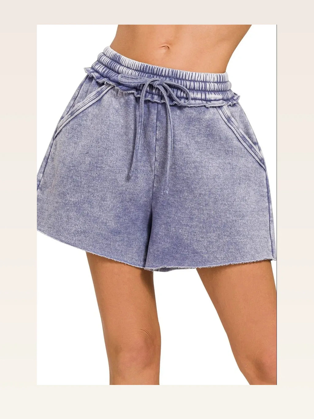 Acid Wash Fleece Drawstring Shorts with Pockets