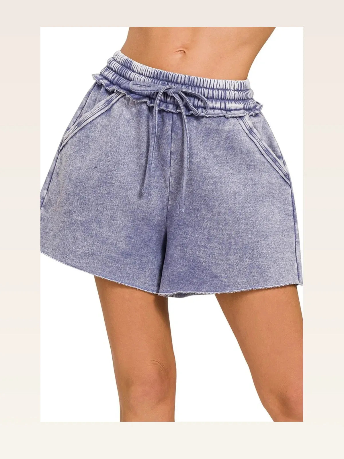 Acid Wash Fleece Drawstring Shorts with Pockets