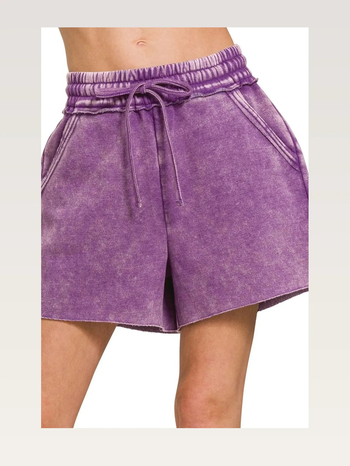 Acid Wash Fleece Drawstring Shorts with Pockets