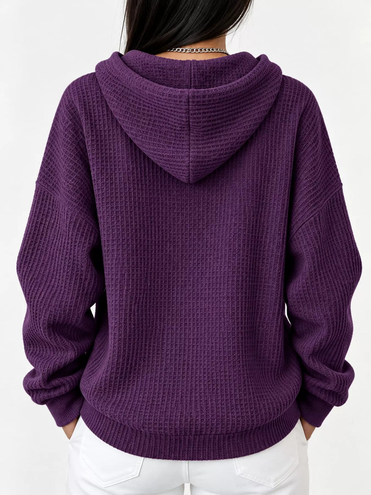 Full Size Waffle Knit Button Detail Hoodie Plus Size